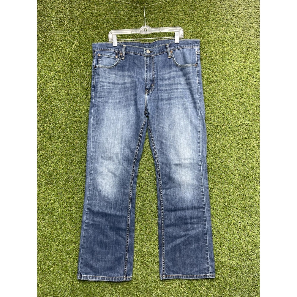 Levis 527 Jeans Mens 40x32 Low Boot Cut Dark Wash Whiskering Distressed Workwear
